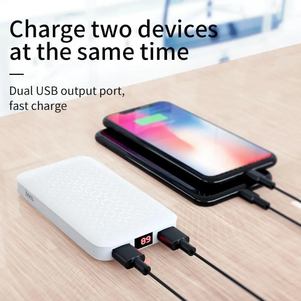 HOCO 10000 mAh power Bank Ультратонкий внешний аккумулятор с двумя usb портами Внешняя