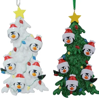 

Resin Penguin Family Of 5 Christmas Ornaments With White Tree As Personalized Gifts Holiday Home Decor Hand Painted Souvenir