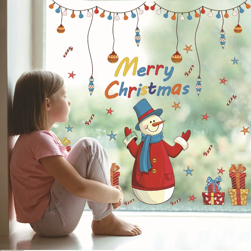 Home Decoration Stickers Posters wall sticker Christmas gift snowman New Year Christmas window glass decoration wall decor AUG3