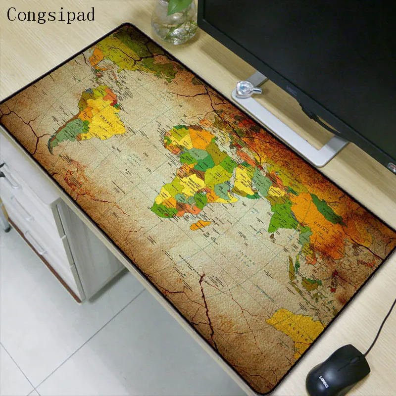 Congsipad Old World Map Large Gaming Mouse Pad Lockedge Mouse Mat Keyboard Pad Desk Mat Table Mat Gamer Mousepad for Laptop Lol