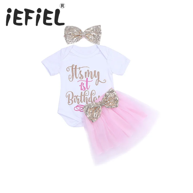 3PCS Newborn Infant Baby Girls My 1st Birthday Outfits Romper with Tutu