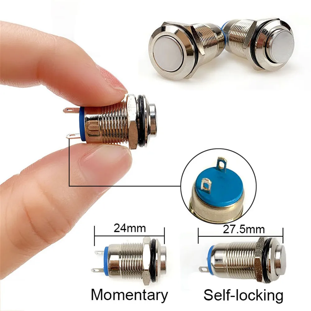12 мм металлический кнопочный переключатель мгновенный короткий стиль водонепроницаемый саморегулирующийся Блокировка с фиксацией IP67 нет высокой/плоской/круглой формы