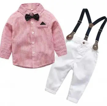 

Top and Top Kids Boy Clothes Set Autumn Children Clothing Set Boys Gentleman Suits Long Sleeve Bow Tie Shirt+Suspender Trousers