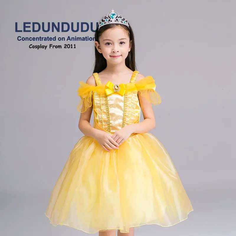 Hot Beauty and the Beast Cosplay Costume Girls Gorgeous Princess Dress Children Fancy Halloween Clothes Belle Princess Dress (10)