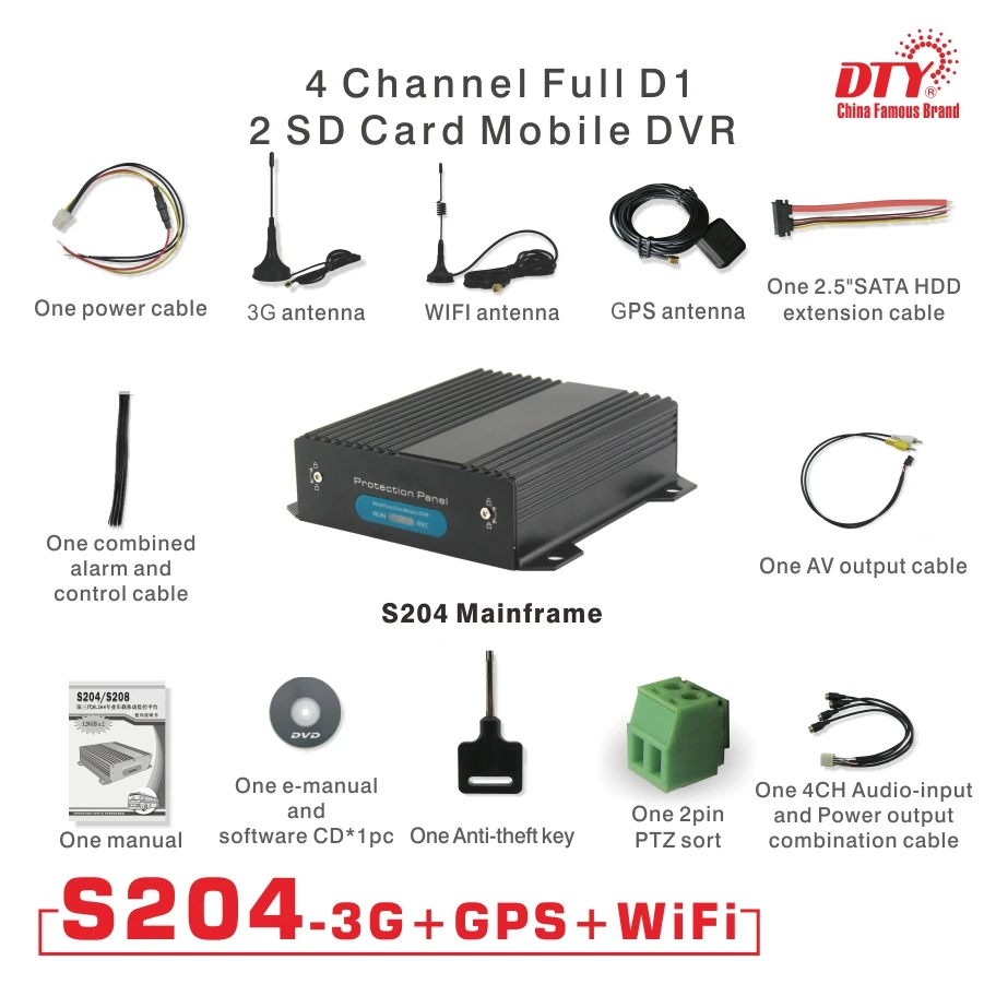 DTY полный D1 4 канала сети удаленного просмотра шины безопасности автомобиля DVR MDVR с 3 г WiFi GPS, s204 Серии DVR