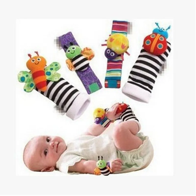 

Hzirip 4Pcs/Lot Soft Handbells Animal Baby Toys Rattle Hand Wrist Strap Sock Foot Finder Infant Toy Rattles Baby Gift Brinquedos