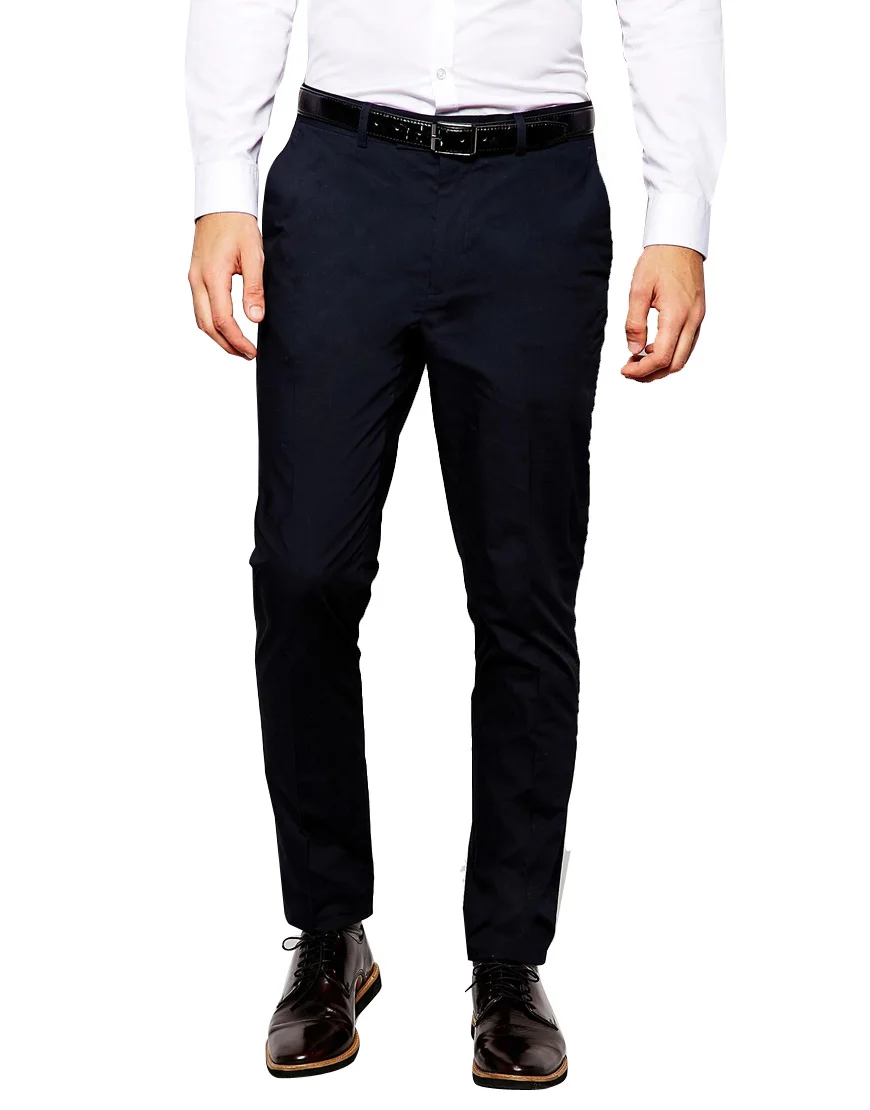 Men's 2 Piece 2 Button Flat Collar Slim Fit Navy Blue Suits For Business Or Custom Made With New Design Smart Casual Men Suits