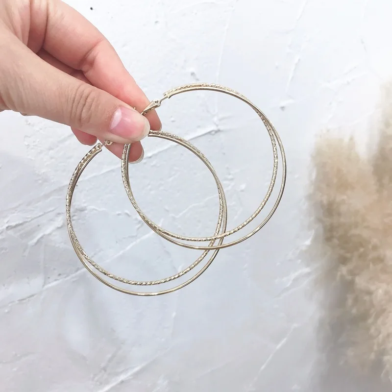 

South Korea INS cold wind TRENDYdouble circle shape earring fashion personality exaggerated earring women Round BRINCOS Jewelry
