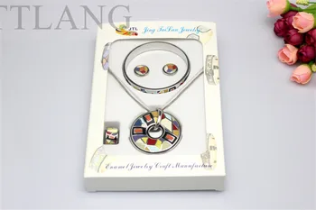 

4pcs/set New Arrival Colorful Lattice Design Enamel Jewelry Set (Necklace, Earring, Ring, Bangle).