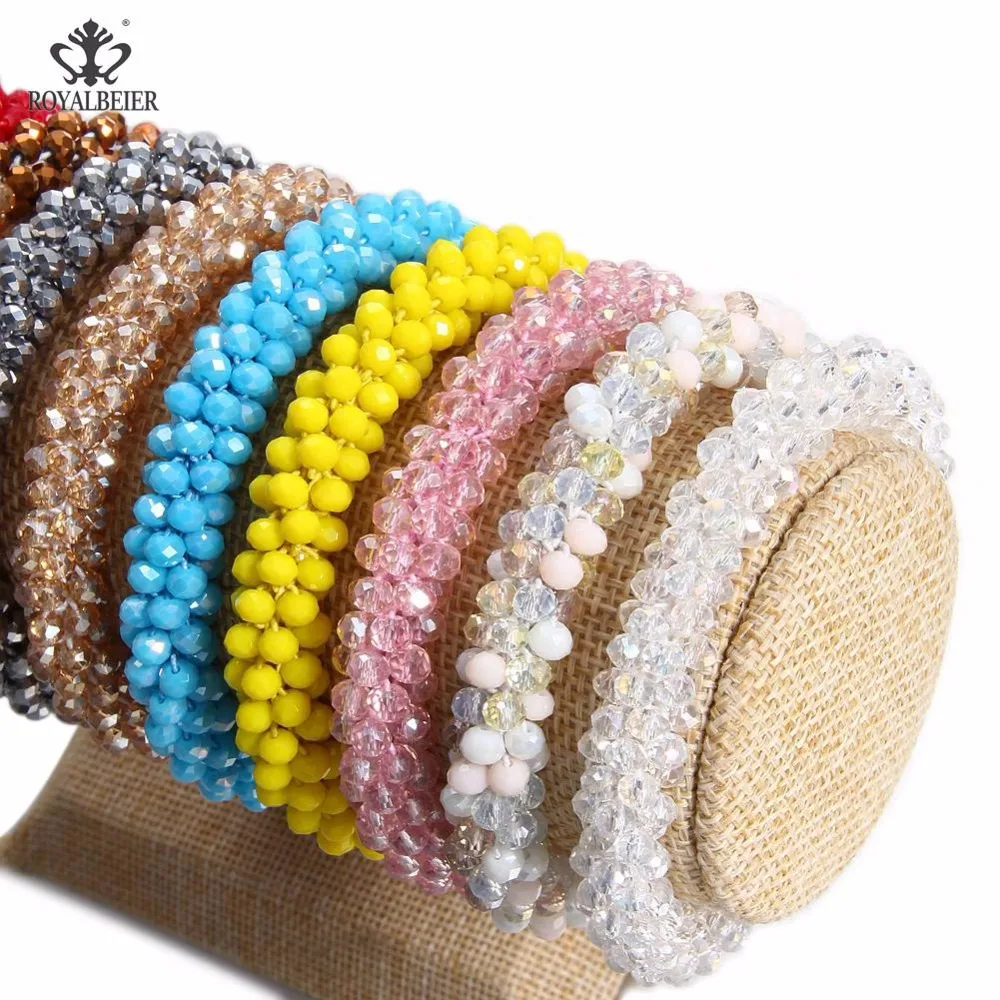 ROYALBEIER Glass Beads Bracelet Trendy Elastic Bracelets Colorful Charms Chic Stretch Elastic Hair Rope Bracelet Women Jewelry