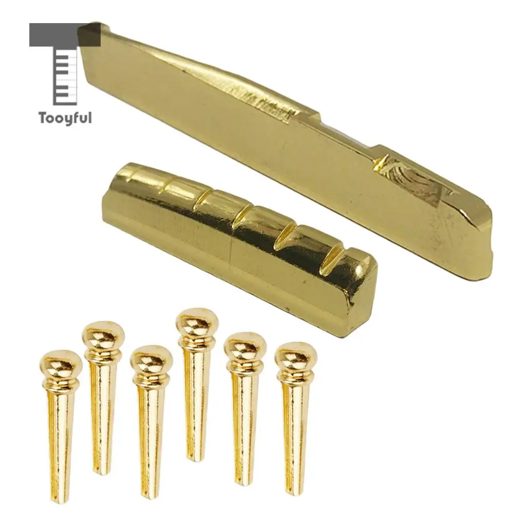 Tooyful Brass Bridge Pins Peg Saddle Nut Set for 6-String Acoustic Guitar Accessory