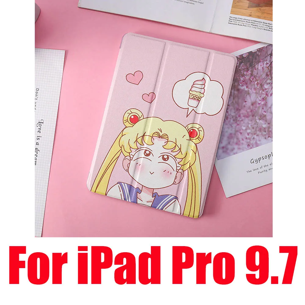 Милые Чехлы Сейлор Мун для iPad 2/3/4 Mini 1 2 3 4 5 Air 1 2 10,5 Pro 9,7 10,5 мягкий кожаный чехол для планшета - Цвет: Ice Cream Pro 9.7