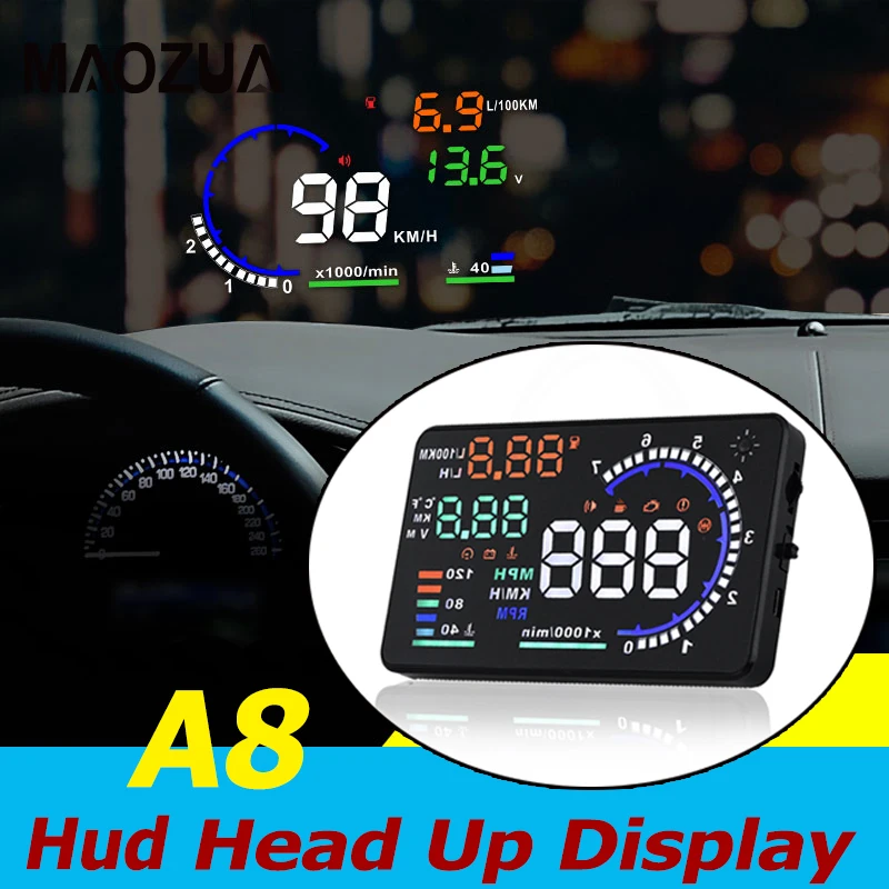 

Newest HUD Display A8 Car Head Up Display LED Windscreen Car Speed Projector Warning Consumption Data Diagnostic Tool