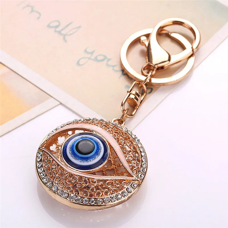 New Crystal Evil Eye Keychain Keyring Rhinestone Blue Round Eyes Bling