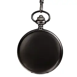 Прохладный гладкий черный чехол кварцевые карманные Часы с цепочкой классические FOB часы для Для мужчин Для женщин Reloj De Bolsillo