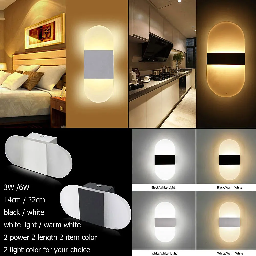 3 W/6 W черный/белый LED круглая угловая подсветка стен в коридоре прикроватные бра KTV