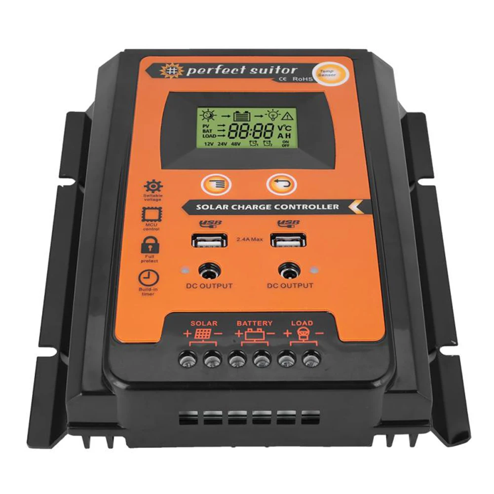

12V/24V Overload Protection Battery Regulator Panels Electrical Solar Charge Controller Home Use Durable LCD Display Accurate