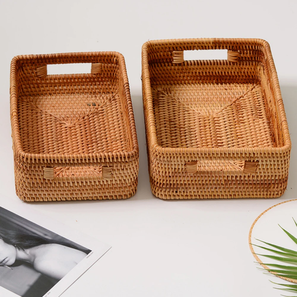 Ручные бамбуковые корзины для хранения, Ротанговые ручные настольные маленькие плетеные корзины для полок