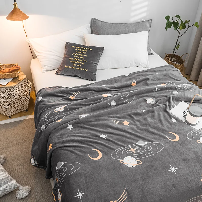 LREA высокая плотность теплый фланель, Коралл Одеяло для взрослых Серый огромный Вселенная для дивана бросок путешествия мягкий для кровати