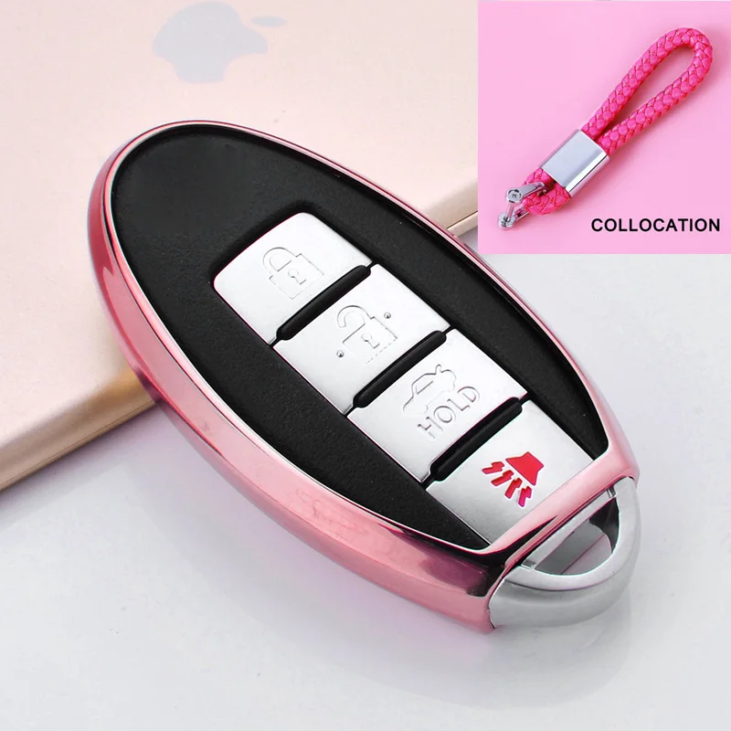 Мягкий чехол для ключей из ТПУ для Nissan 370Z Altima GT-R Maxima Murano Rogue Sentra Cube Versa Juke Leaf защита ключей автомобиля - Название цвета: A-pink keychain