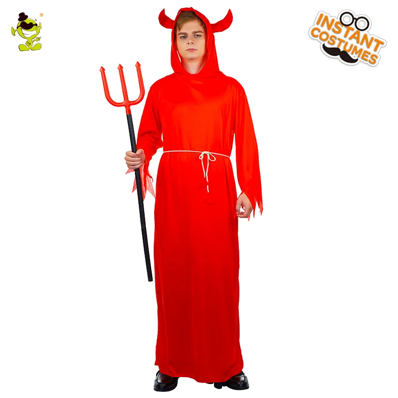 Adult Men's Devil Lord Costume Red Robe New Fancy Dress Devil Clothes Halloween Cosplay Scary