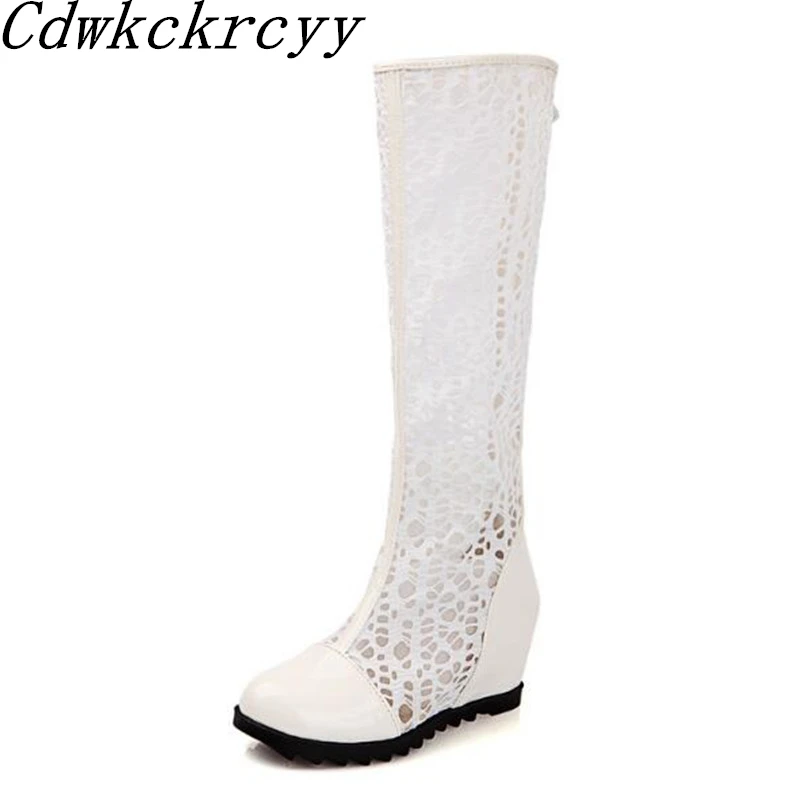 

Spring Autumn New style fashion Round head Hollowing out Lace Gauze Single shoe Student Leisure time white Cool boots size 34-43