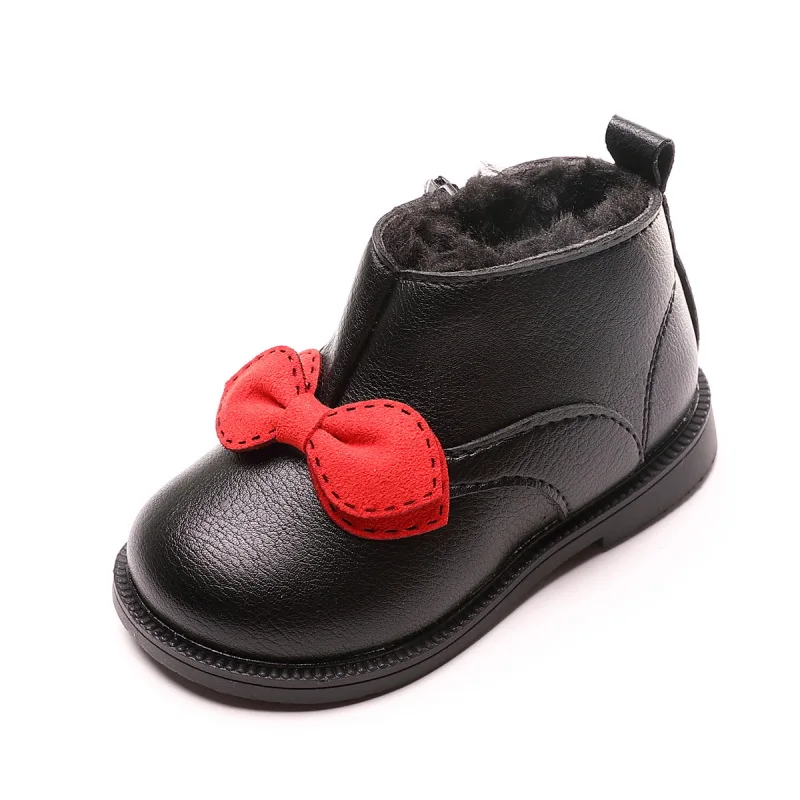 Winter Warm Plush Little Girls Children Leather Snow Boots Shoes For Kids Princess Girls Martin Snowboots 1 2 3 4 7 8Year Red