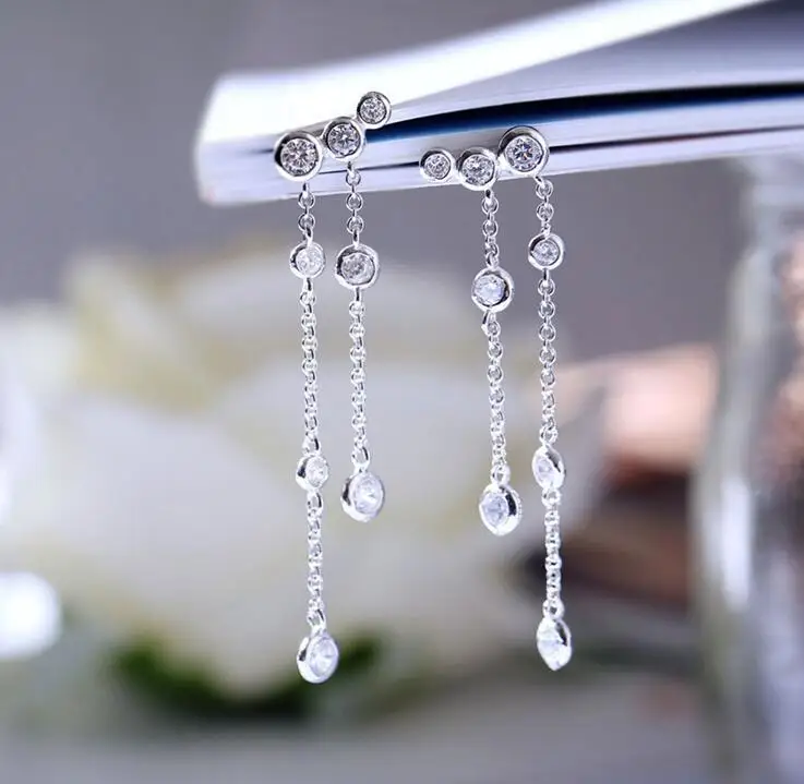 S925 pure silver the fashionable temperament long model tassel with zircon earrings | Украшения и аксессуары