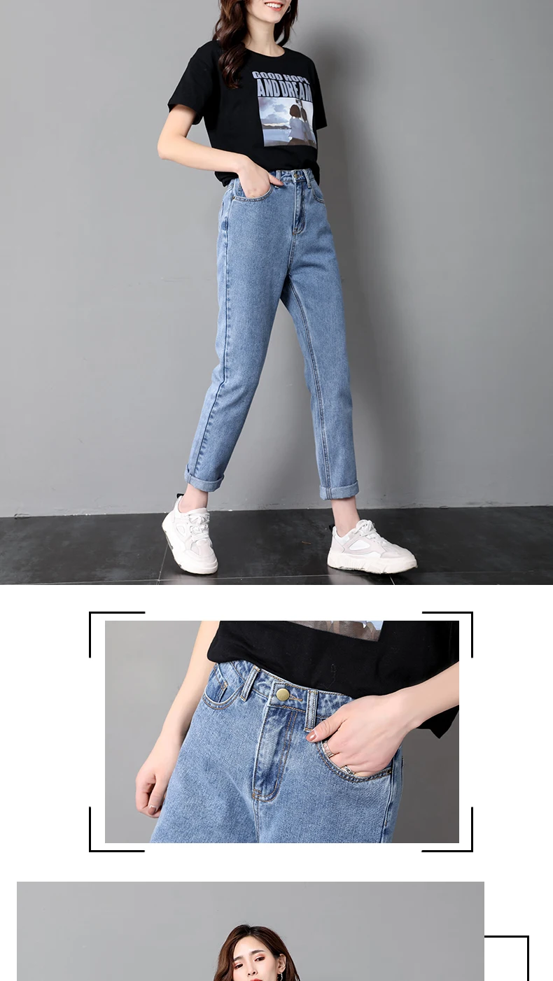 2019 Новые Модные шаровары женские подростковые джинсы хлопковые брюки до щиколотки потертые джинсы с высокой талией милые и милые