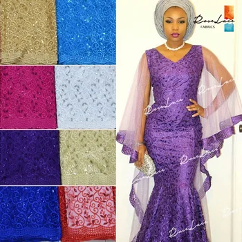 

2019 High Quality African Lace Fabric With Seuqins Purple Sequined Indian Ankara Style Embroidery Guipure Lace Tulle Mesh Tissu