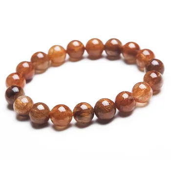 

11mm Genuine Natural Brazilian Copper Hair Rutilated Quartz Stretch Bracelets For Women Charm Round Crystal Bead Bracelet