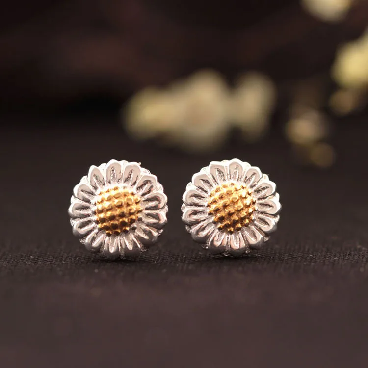 Sunflower earrings100% 925 Sterling silver Jewelry fashion Hypoallergenic Stud earrings for women gift