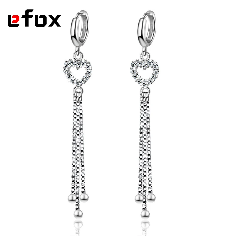 Download Length 66mm Dangle Earrings Shiny Heart Cubic Zirconia Tassel Drop Earrings Design For Women-in ...