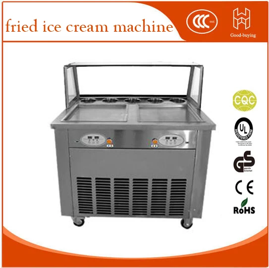2 pan Ice cream fryer roller machine computer control pan yoghourt Ice