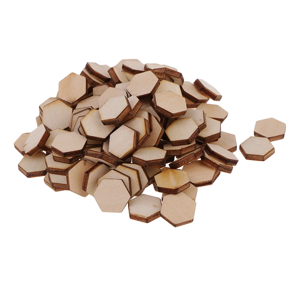50/100/200pcs Wooden Hexagon Shapes MDF Cutouts Blank Embellishments Craft for DIY Scrapbooking Card Making Decoration Ornaments