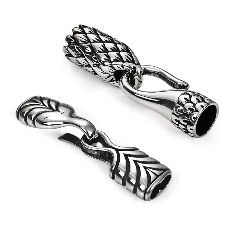 

Men Stainless Steel Dragon Snake Tail Hook Clasp Cords 8mm Leather Cord End Caps Bracelet Connector DIY Jewelry Making Findings