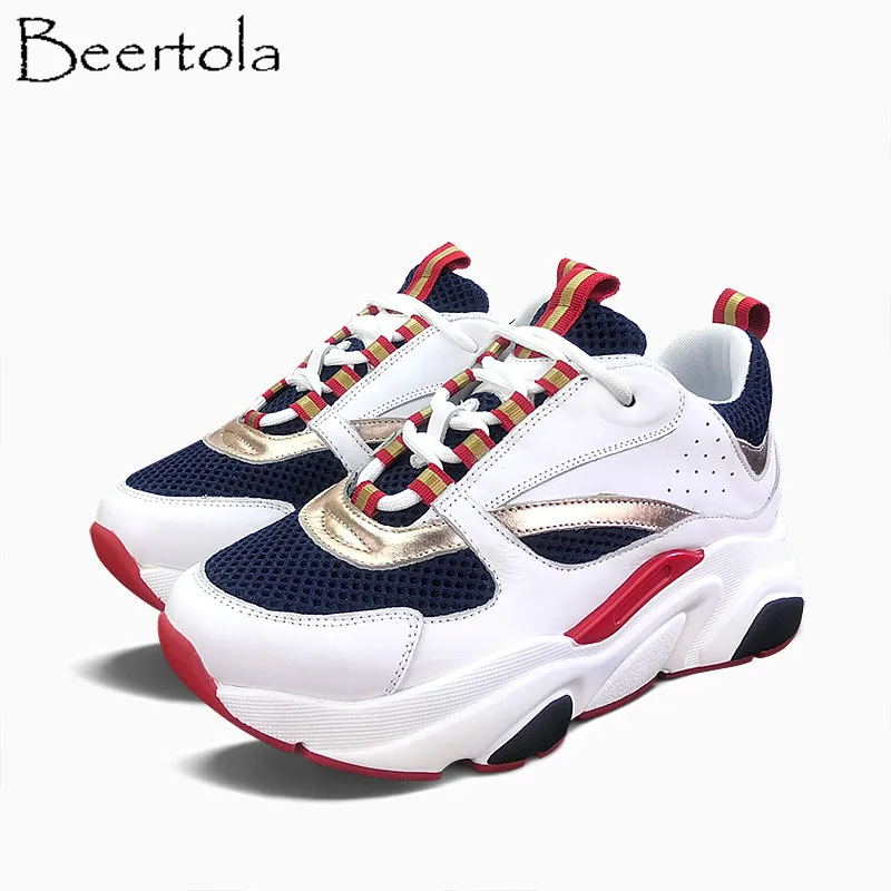 

Beertola New Mesh Sneakers Woman Plus Size Mixed Color Couple Shoes 5.5CM Platform Daddy Shoes Unisex Incresing Height Show Shoe