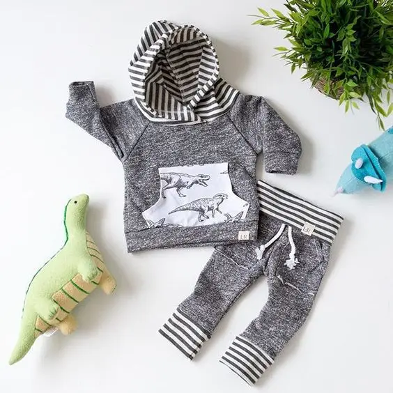 

winter new style newborn baby Boys clothes set Long sleeve Hooded Baby Boy Tops+Pants 2pcs Cartoon dinosaurs baby clothes Sets