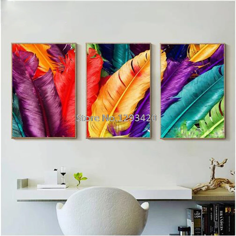 

Diy 5D Diamond Painting Colorful feather diamond mosaic Cross Stitch full square resin rhinestones diamond Embroidery home decor