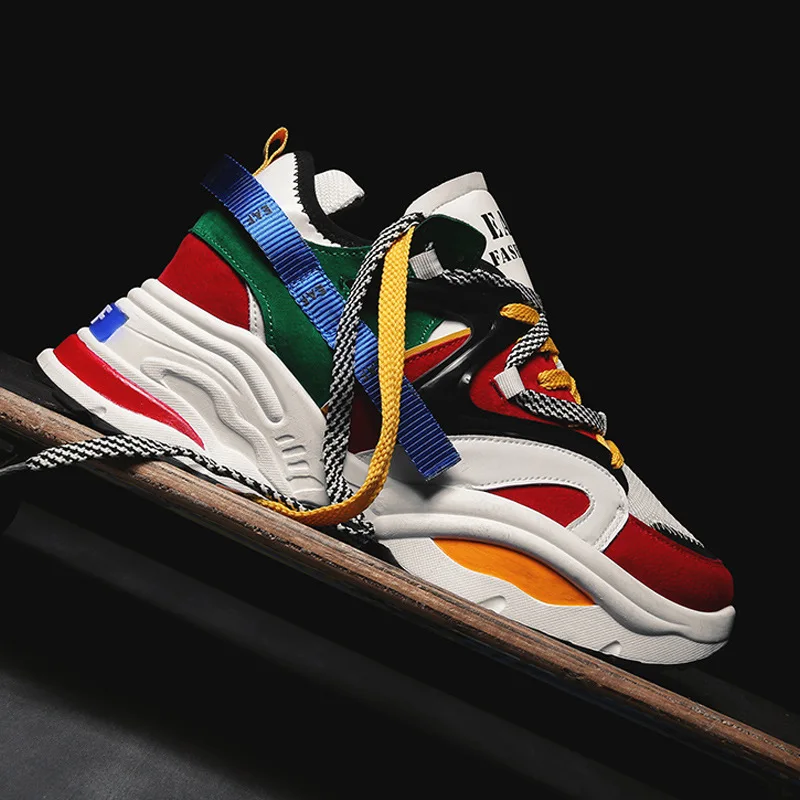 

2019 New Men Chunky Sneakers Lace-up Flat Casual Shoes With Platform Stylish Mixed Color Breathable Adult Male Tenis Footwear