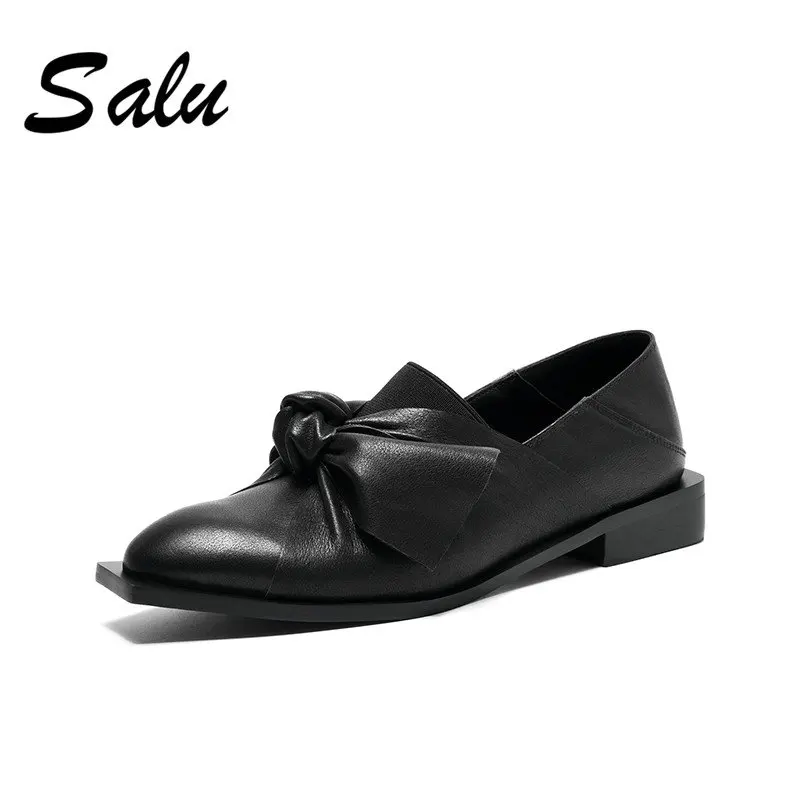 

Salu BIG Size 34-42 Pumps Genuine Leather Shoes Woman Low Heels Round Toe Dress Black Spring/Autumn Free Shipping