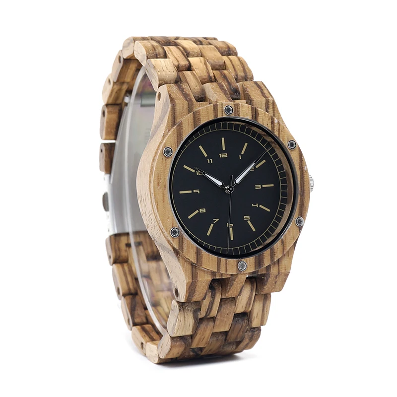 BOBO BIRD WN12 Wooden Watches Mens Brand Luxury Zebra Wood Band Quartz Watch in Wooden Gift Box