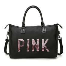 

FENGFU 2018 New Pattern Fashion Travel Bags Waterproof Oxford Solid Color Gliter Letter Pink Sequin Large Capacity Travel Bags