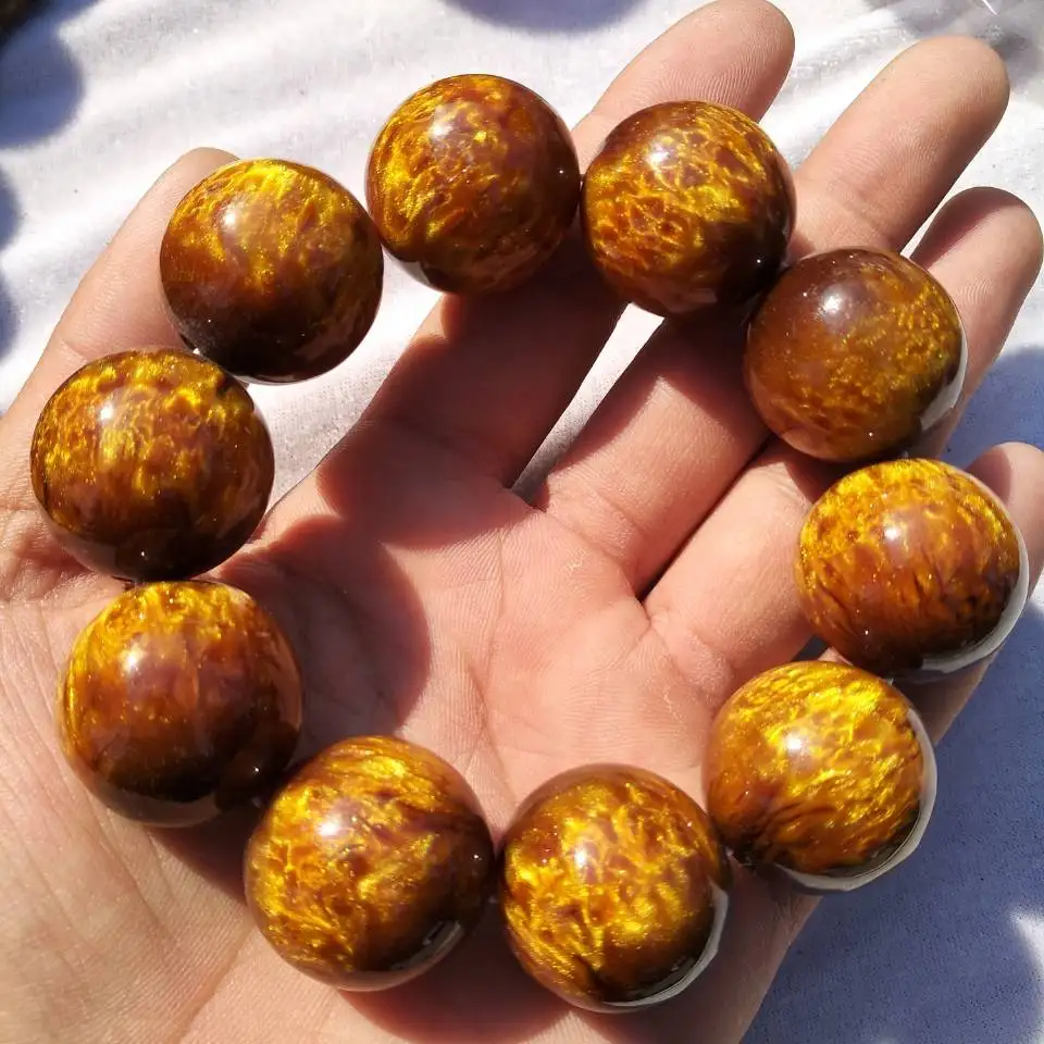 

Genuine Golden Black Coral Sea Willow Bracelet Beads 25mm