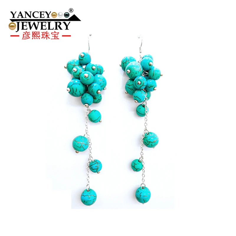 

YANCEY Exclusive design Handmade natural turquoise S925 Sterling Silver Drop Earrings, Skillful manufacture New popular elements