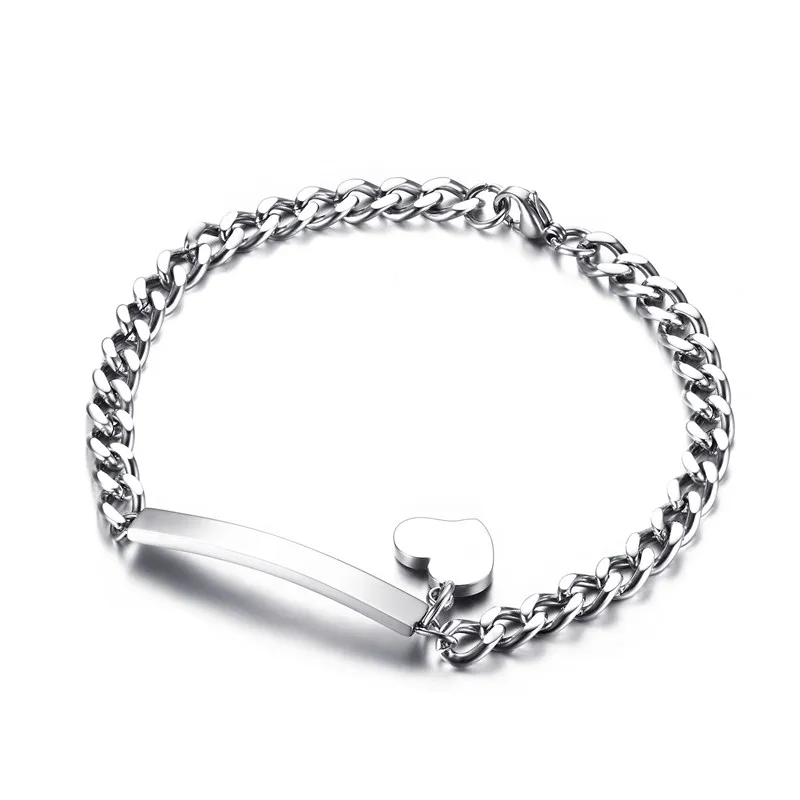 Vnox Мода ID Сердце браслет для Для женщин Нержавеющая сталь металл обеспечить DIY выгравировать Услуги - Окраска металла: basis silver color