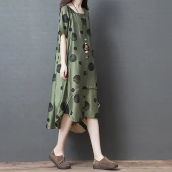 

Women Plus Size Summer Dress for Summer Fashion Big Swing Floral Print Cotton Long Sleeves Casual Print Dresses 2019