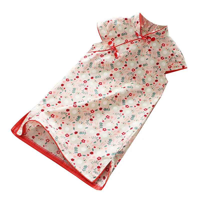 

Baby Cheongsam 2019 Summer New Girl's Children's Children's Print Long Sleeve Little Girls Clothing