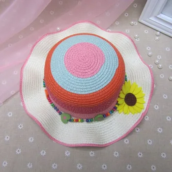 

Fashion Colorful color matching Sun Hats For Children Summer Girl Straw Hats Yellow sunflowers Hat circumference 53-54 cm