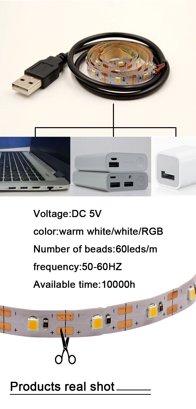 usb led strip 5v rgb waem white white 0.5m 1m 2m 3m 5m Flexible led light ribbon diode tape backlight television TV lights